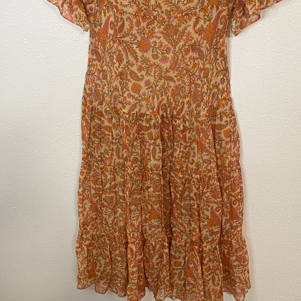 Adrianna Papell Orange and Brown Midi Dress vintage Size 6 100% Silk & poliéster - Picture 9 of 16